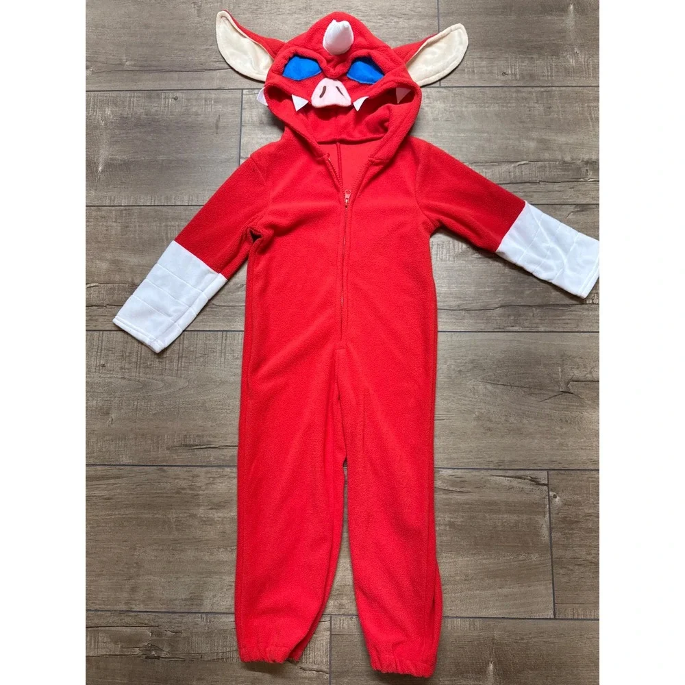 Kids Red Devil Costume Jumpsuit Hooded One‎ Piece Halloween Cosplay